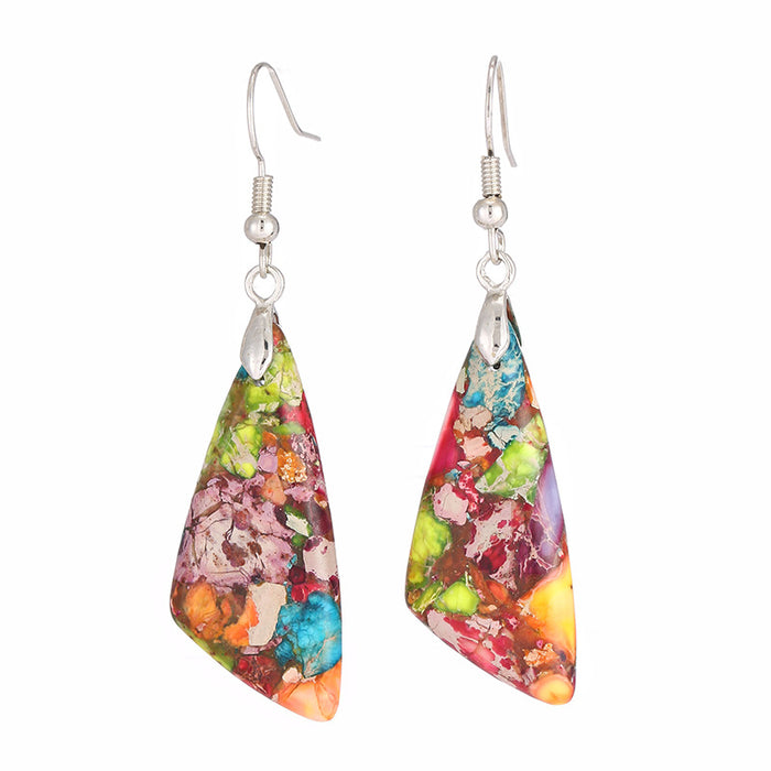 Wholesale Bohemian Resort Style Colorful Geometric Shaped Stone Earrings MOQ≥3 JDC-ES-QiuX009