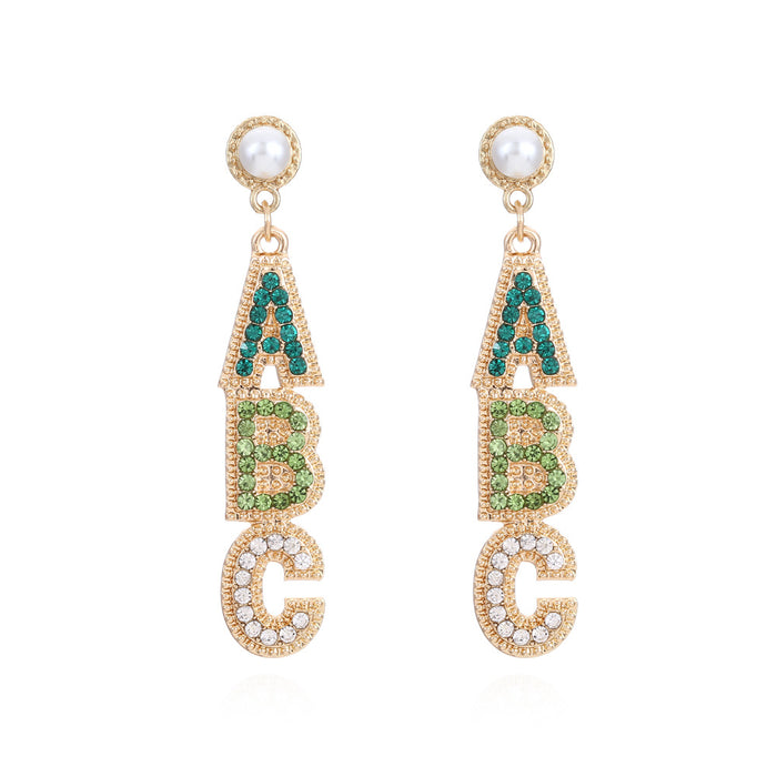 Wholesale Alloy Inlaid Pearl ABC Alphabet Earrings JDC-ES-ManY035