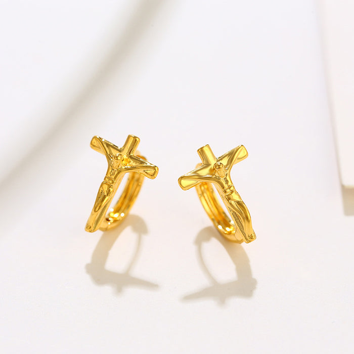 Wholesale Personality Cross Earrings Alloy Plated 24K Gold MOQ≥2 JDC-ES-xuping004