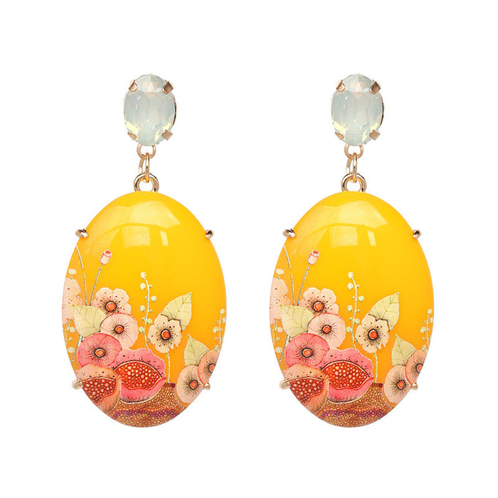 Wholesale Oval Resin Printing Alloy Earrings MOQ≥2 JDC-ES-Kaiwei003