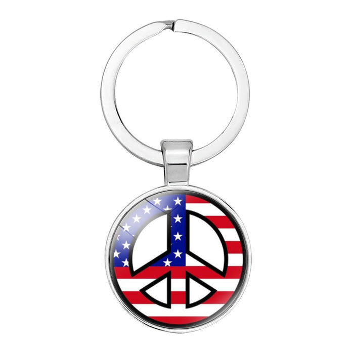 Wholesale Peace Sign Time Gemstone Alloy Glass Keychain JDC-KC-NingX012