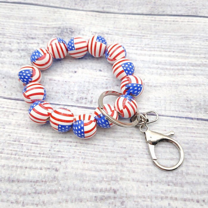 Wholesale 4th of July Independence Day Wooden Bead Bracelet Keychain Pendant MOQ≥2 JDC-KC-KDL001