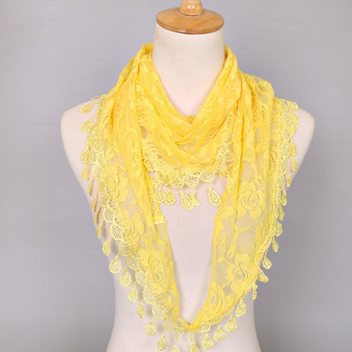 Wholesale Nylon Lace Triangular Scarf Rose Flower Tassel Triangle Scarf JDC-SF-WenJ002