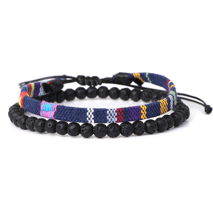 Wholesale Braided Lava Volcanic Stone Combination Vintage Fabric Bracelet JDC-BT-RuiZ002