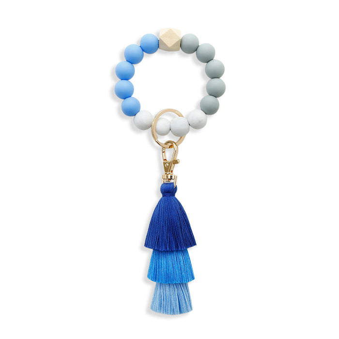 Wholesale Skull Hairball Leather Tassel Silicone Beaded Wristlet Keychain JDC-KC-JM036