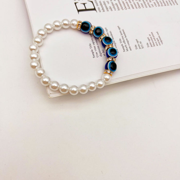 Wholesale Retro Devil Eyes Blue Eyes Girlfriends Pearl Bracelet MOQ≥2 JDC-BT- QingH001