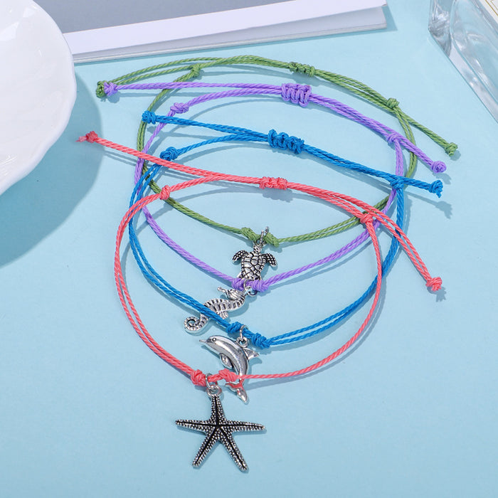 Wholesale Boho Summer Starfish Turtle Dolphin Pendant Rice Bead Set Bracelet MOQ≥3 JDC-BT-QiuX010