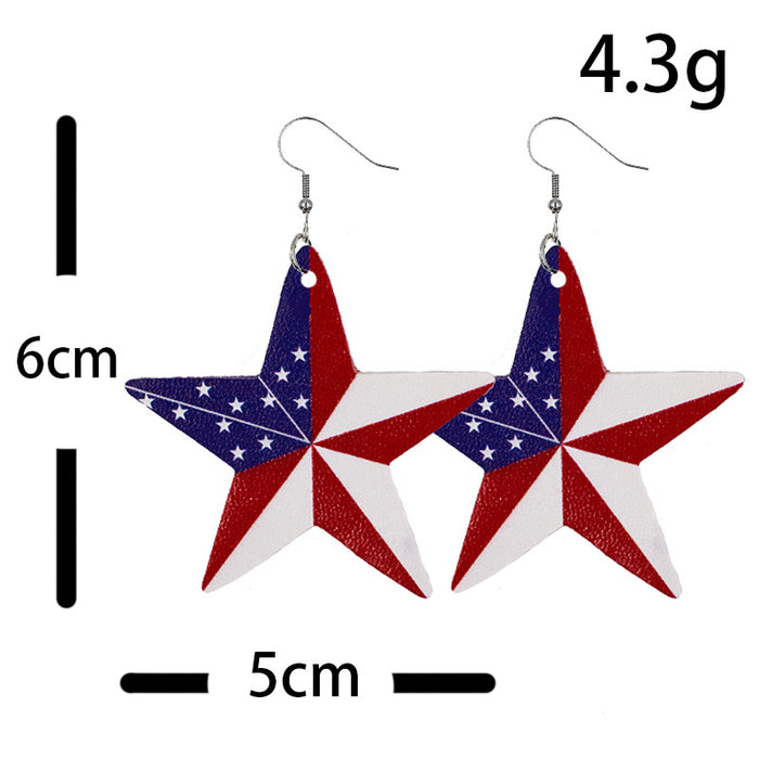 Wholesale 4th of July American Flag Leather Earrings Pentagram Independence Day Double Sided Print JDC-ES-Chengy020