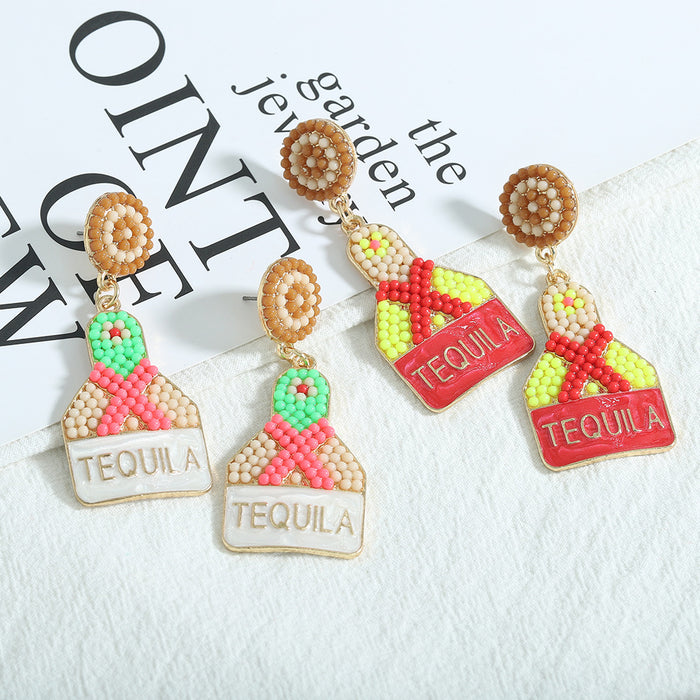 Wholesale Earrings Alloy Enamel Inlay Rice Beads Wine Bottle JDC-ES-SHIYU005