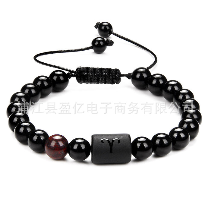 Wholesale Twelve Constellation Men's Black Onyx Braided Couple Bracelet JDC-BT-YinY013