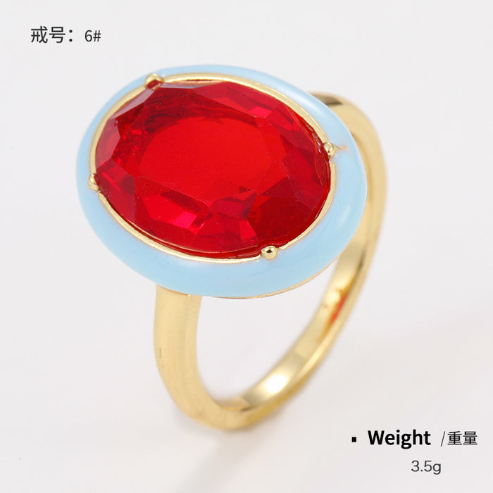 Wholesale Gemstone Enamel Alloy Zircon Ring JDC-RS-KenJ001