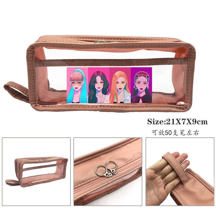 Wholesale BlackPink Transparent Washed Leather Pencil Bags JDC-PB-Mandi001