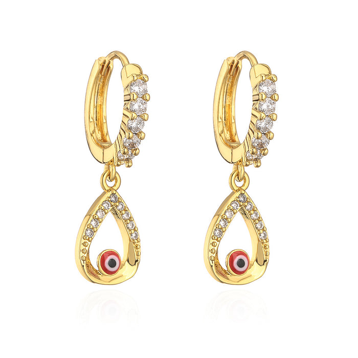 Wholesale Earrings Copper Real Gold Plated Micro Inlaid Zircon Drop Oil Love Eyes JDC-ES-PREMAG005