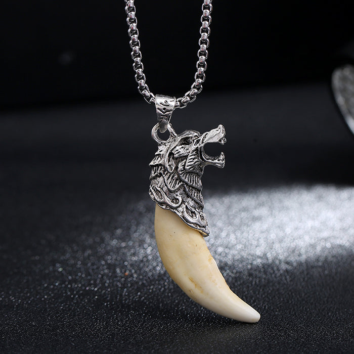 Wholesale Wolf Tooth Pendant Titanium Steel Necklace JDC-NE-Luox001