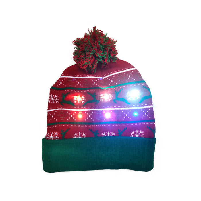 Wholesale Hat Acrylic Christmas Flange LED Light Knitted Hat MOQ≥2 JDC-FH-TYuan001