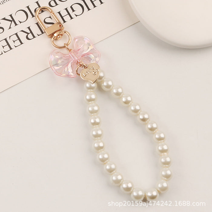 Wholesale Keychain Resin Pearl Bow Lanyard MOQ≥2 JDC-KC-YiHan019