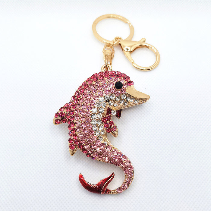 Wholesale Colored Diamond Dolphin Keychain Custom Metal MOQ≥2 JDC-KC-ChaoK016