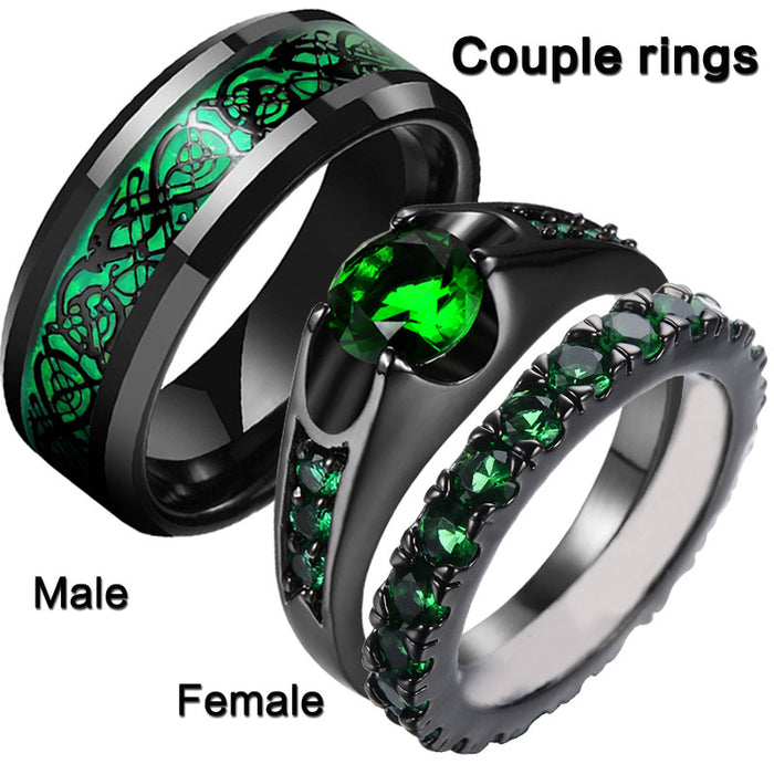 Wholesale Emerald Zircon Metal Couple Rings JDC-RS-YinC001