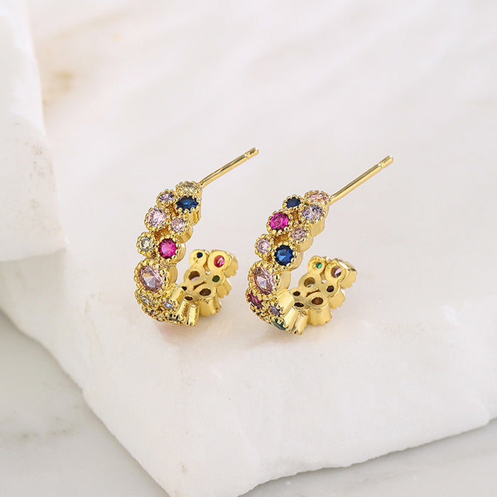 Wholesale Earrings Copper Gold Plated Micro Set Zircon C Shape JDC-ES-PREMAG003