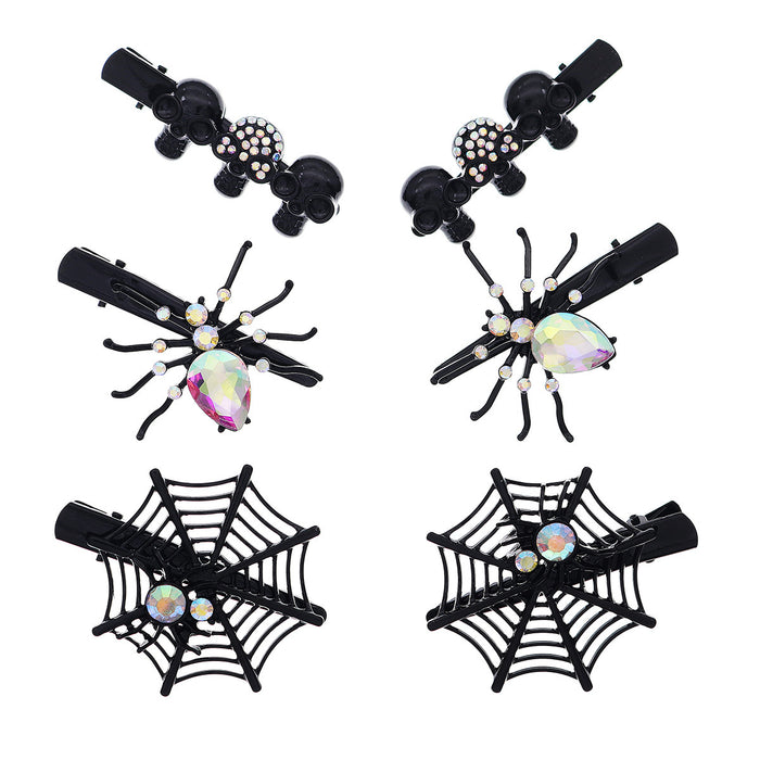 Wholesale Hair Clips Alloy Set Rhinestone Skull Spider Halloween 6pcs MOQ≥2 JDC-HC-LANGL001