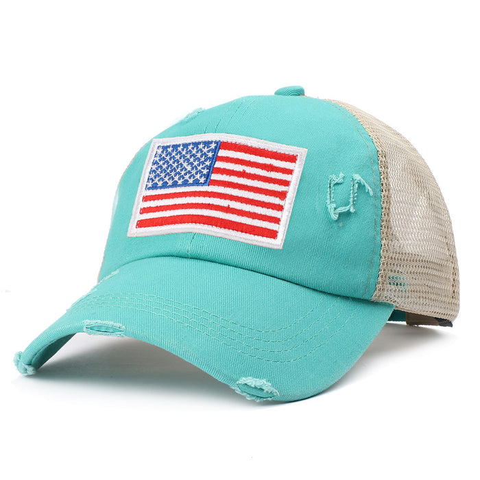 Wholesale 4th of July Ripped Mesh Cap Independence Day American Flag Embroidered Baseball Cap MOQ≥2 JDC-FH-RZhao001