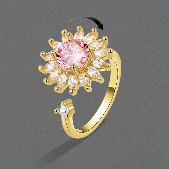 Jewelry WholesaleWholesale Sunflower Rotating Zircon Copper Ring JDC-RS-YZM107 Rings 伊之美 %variant_option1% %variant_option2% %variant_option3%  Factory Price JoyasDeChina Joyas De China