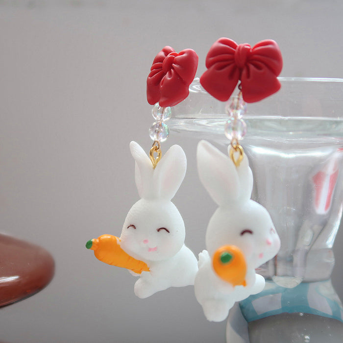 Wholesale 925 Silver Needle Cute Eating Radish Rabbit Resin Earrings JDC-ES-XNWE007