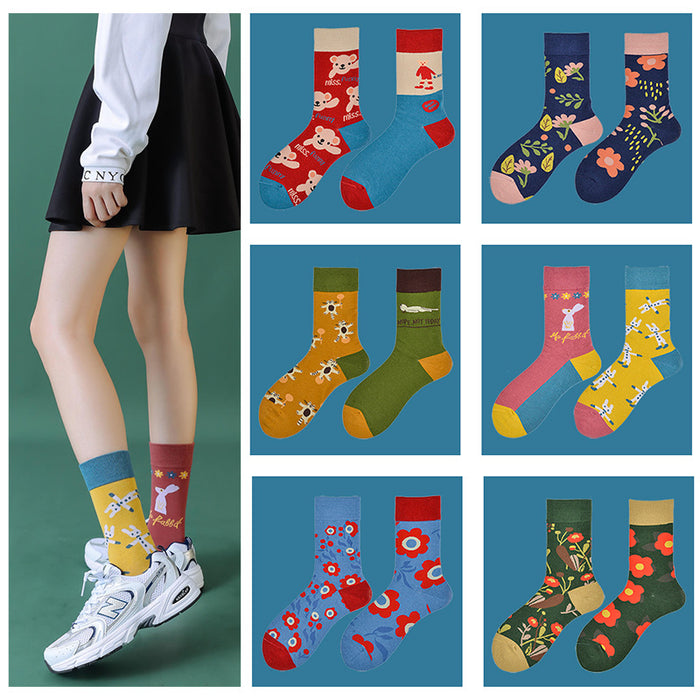 Wholesale trendy socks ab style pure cotton high socks cartoon flower JDC-SK-MianZu001