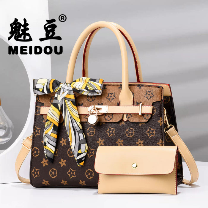 Wholesale Shoulder Bag PU Vintage Print Bow Handbag Diagonal Cross (F) JDC-SD-haim007