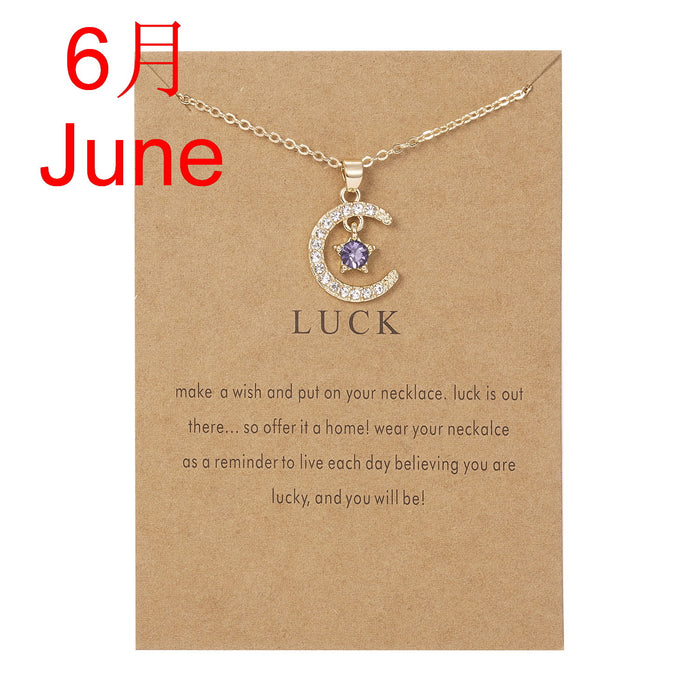 Jewelry WholesaleWholesale month birth stone moon star paper card alloy diamond necklace JDC-NE-YinH019 Necklaces 颖皓 %variant_option1% %variant_option2% %variant_option3%  Factory Price JoyasDeChina Joyas De China