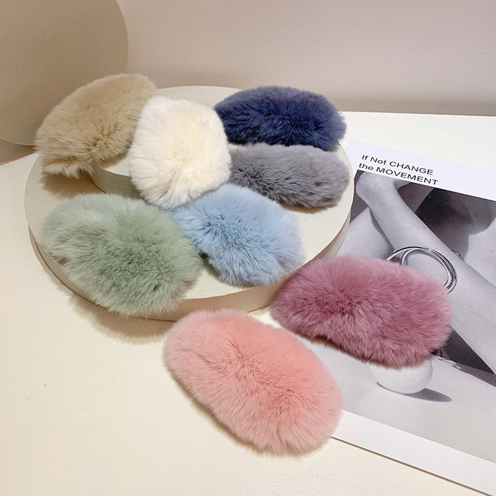 Wholesale big hair hair clip solid color cute top clip real rex rabbit hair MOQ≥2 JDC-HC-Mer003