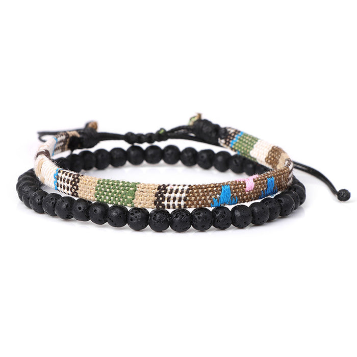 Wholesale Braided Lava Volcanic Stone Combination Vintage Fabric Bracelet JDC-BT-RuiZ002