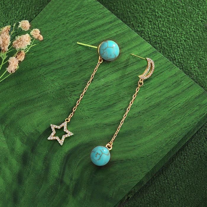 Wholesale Star Moon Inlaid Turquoise Long Stud Earrings Jewelry JDC-ES-JYS018