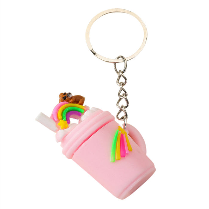 Wholesale Pink Milk Tea Cup Keychain Rainbow Simulation MOQ≥2 JDC-KC-WenJ003