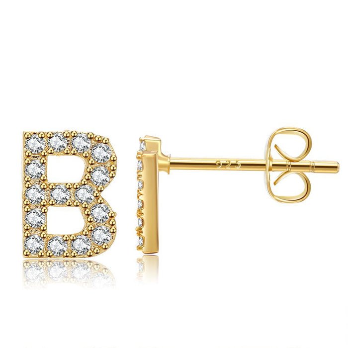 Wholesale Small Letter Stud Earrings Brass Gold Plated Jewelry JDC-ES-WB030