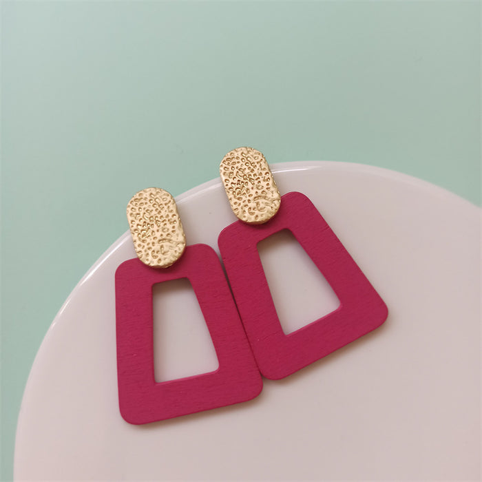 Jewelry WholesaleWholesale S925 silver needle rose red trapezoidal wood bow flower cutout square stud earrings JDC-ES-FX015 Earrings 繁瑆 %variant_option1% %variant_option2% %variant_option3%  Factory Price JoyasDeChina Joyas De China