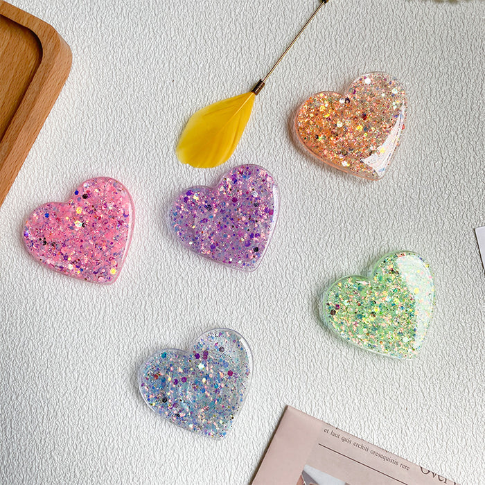 Wholesale Grips Glitter Sequin Heart Shape Plastic Airbag Phone Holder JDC-PS-Xinx012