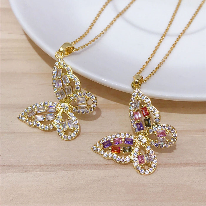 Jewelry WholesaleWholesale personality hip hop design sense colorful zircon butterfly necklace JDC-NE-ShangY003 Necklaces 尚易 %variant_option1% %variant_option2% %variant_option3%  Factory Price JoyasDeChina Joyas De China