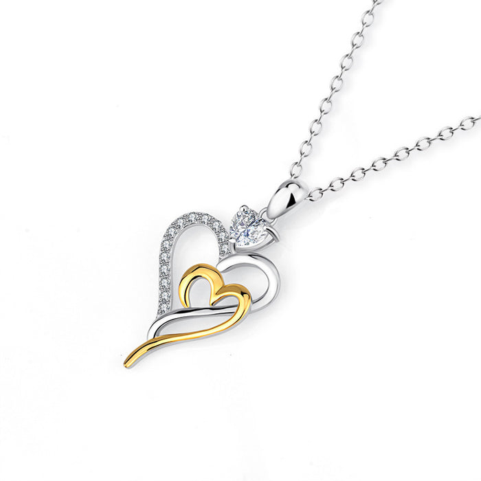 Wholesale Alloy Two Tone Gold Plated Double Heart Necklace JDC-NE-XunO027