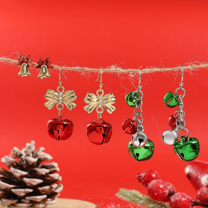 Wholesale Earrings Alloy Creative Christmas Red and Green Bells 3 Pairs Set JDC-ES-A541