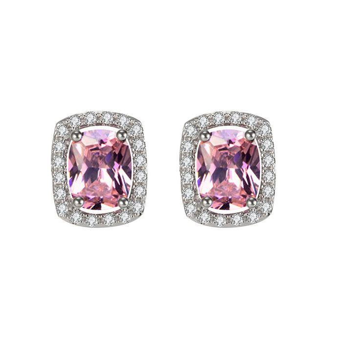 Wholesale Baguette Full Diamond Colored Zircon Crystal Stud Earrings JDC-ES-DSL005