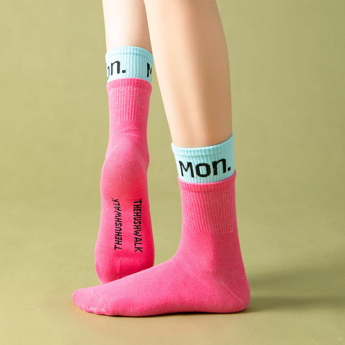 Wholesale Socks Cotton Fake Two Week Alphabet Socks JDC-SK-DRan010