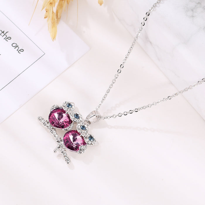 Wholesale Alloy Owl Ladies Short Chain Crystal Accessories MOQ≥2 JDC-NE-XunO022