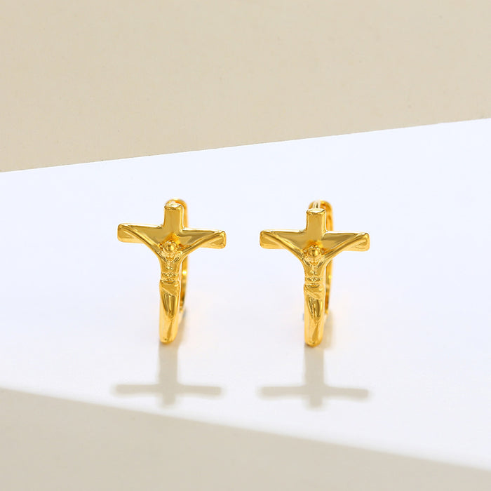 Wholesale Personality Cross Earrings Alloy Plated 24K Gold MOQ≥2 JDC-ES-xuping004