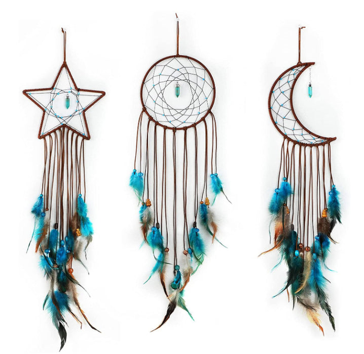 Jewelry WholesaleWholesale DIY Wind Chimes Star Moon Natural Stone Rope Feather Dreamcatcher JDC-DC-JYun001 Dreamcatcher 杰韵 %variant_option1% %variant_option2% %variant_option3%  Factory Price JoyasDeChina Joyas De China