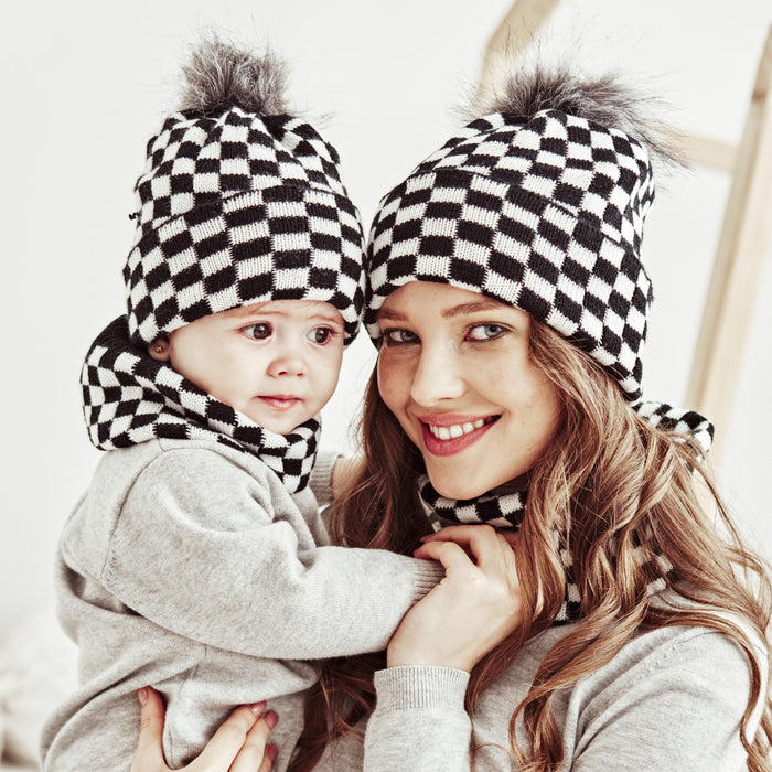 Wholesale Hat Acrylic Plaid Warm Parent-Child Knitted Hat MOQ≥2 JDC-FH-MY014