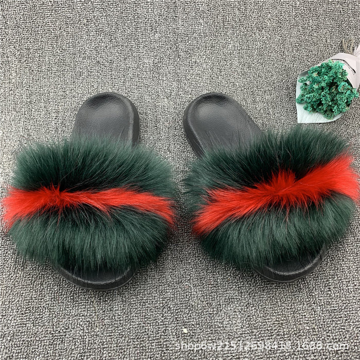 Wholesale imitation fox fur sandals outside wear beach plush sandals JDC-SP-XYu004