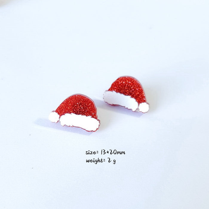 Wholesale Earrings Acrylic Cute Red Glitter Christmas Hats Socks Gloves JDC-ES-Xuep073