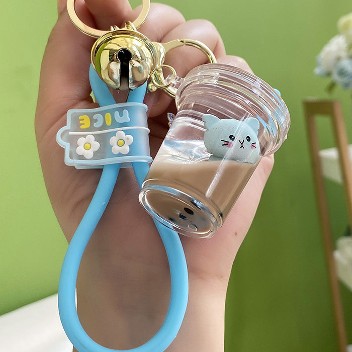 Wholesale Keychain Quicksand Bottle Floating Cat Milk Tea Cup Acrylic JDC-KC-WAN027