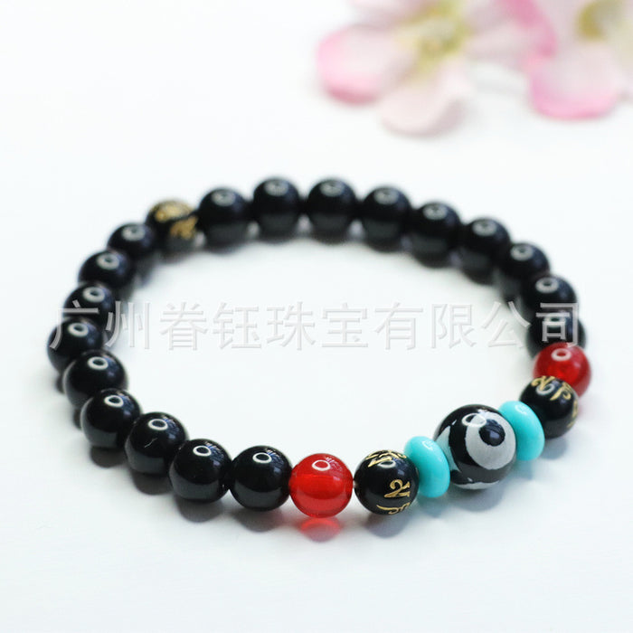 Wholesale black agate dzi bead six-character proverb bracelet diy jewelry JDC-BT-JuanY002